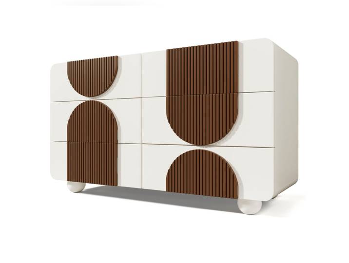 Commode en panneau de particules et bois massif avec tiroirs blanc
