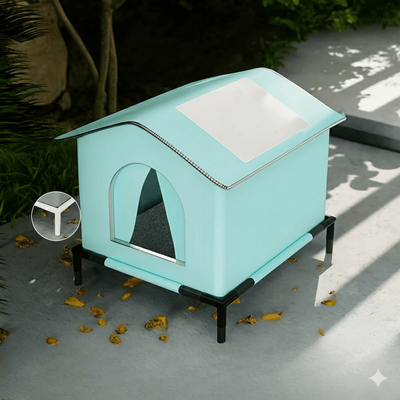PetsAreLife Waterproof Outdoor Cat House, Feral Cat Shelter With Cold Resistance with Bracket Blue m