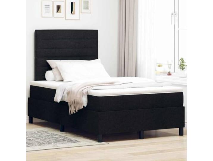 RJPLMFV Boxspringbett, Schwarz, 120 x 190 cm, mit Matratze, mittelfest Atmungsaktiver Stoff, verstellbares Kopfteil, Lattenrahmen, Spanplatte und massives Kiefernholz