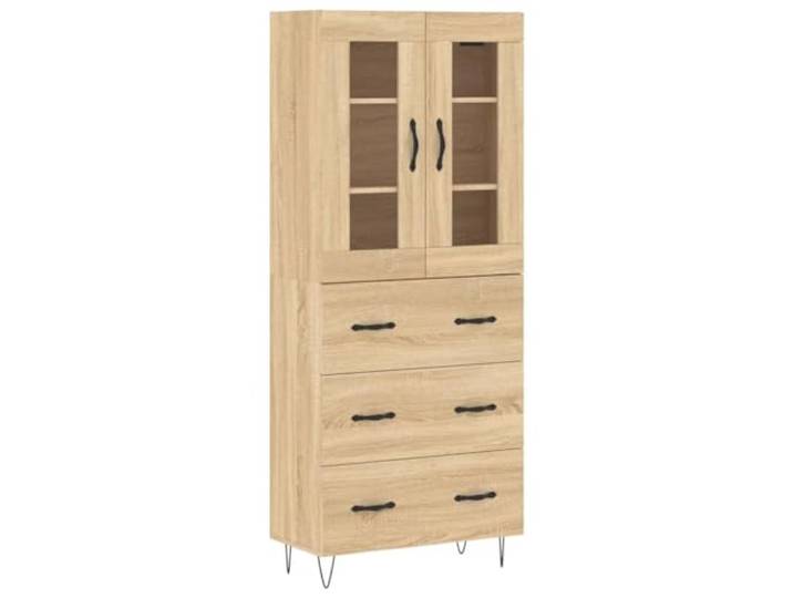 HGFDVCMR Highboard Sonoma-Eiche 69,5x34x180 cm Holzwerkstoff Schrank Elegantes Standregal mit Glas-Komponente und Metallfüßen für Wohnzimmer, Flur oder Esszimmer mit viel Stauraum.