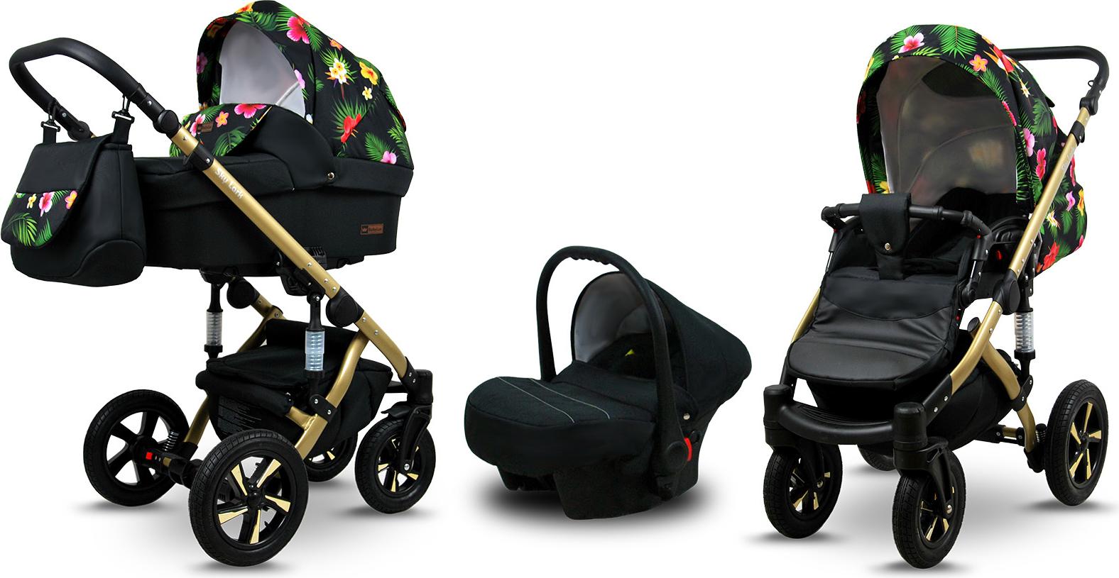 BabyLux Sky Lark | 3in1 Kinderwagen Set | Paradise Flowers | Kombikinderwagen | Kinderwagenset