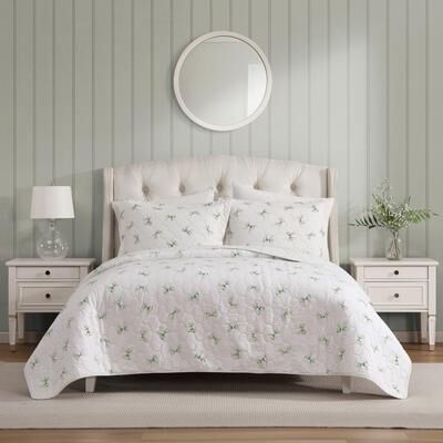 Laura Ashley Bouncy Bows Cotton Reversible Green Quilt Set