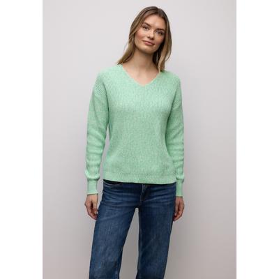 V-Ausschnitt-Pullover STREET ONE, Damen, Gr. 42, grün (pale mint grün), Web, 100% Baumwolle, unifarben, normal normal, V-Ausschnitt, Rippbündchen, Pullover, mit V-Ausschnitt