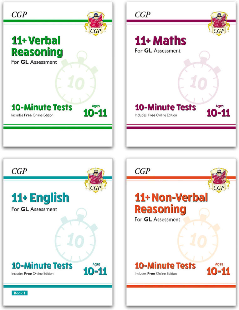 CGP Books 11+ GL 10-Minute Tests Age 10-11 Collection 4 Books Set: Maths, English, Verbal Reasoning, Non-Verbal Reasoning