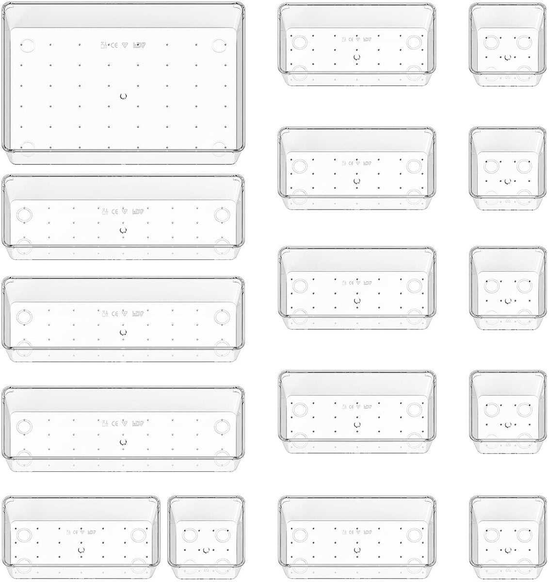 Dailygoods Lade-organizer 16 stuks - Transparante kunststof ladedozen - Verstelbaar en stapelbaar voor keuken en badkamer