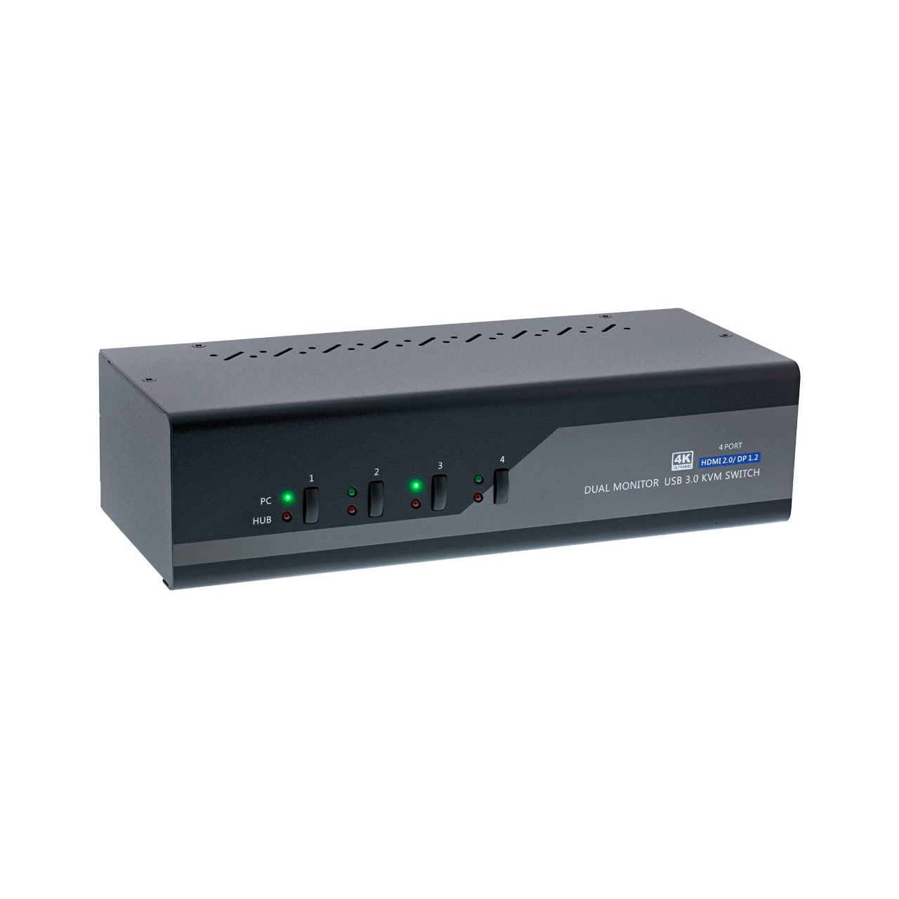 InLine KVM Desktop Switch, 4-fach, Dual Monitor, Displayport + HDMI, 4K, USB 3.0, Audio