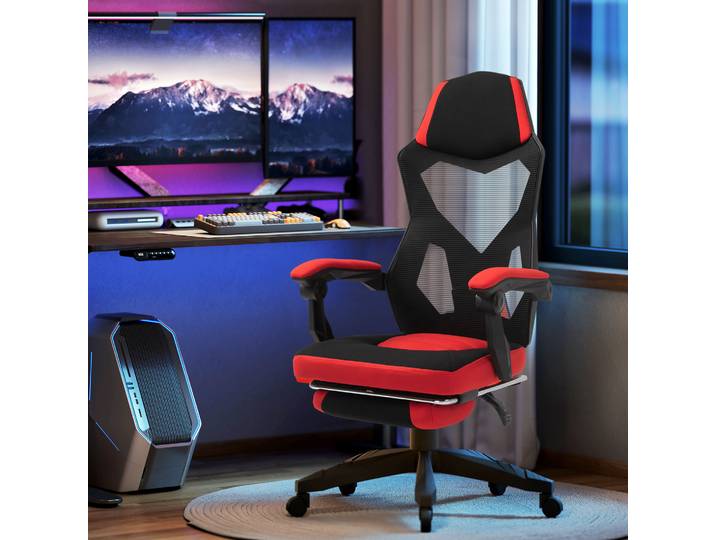 Vinsetto Chaise Gaming Pivotante Rouge/Noir Tissu