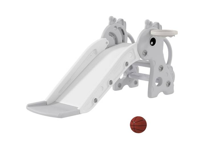Aiyaplay Kinderrutsche, 3 in 1, Kleinkinderrutsche mit Basketballkorb, Basketball, Grau, Kunststoff, 51.5x52x106 cm, Freizeit & Co, Outdoor-Spielzeug