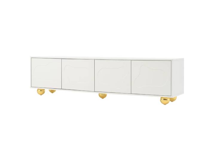 Meuble tv blanc design forme nuage 4 portes 180x40x45cm