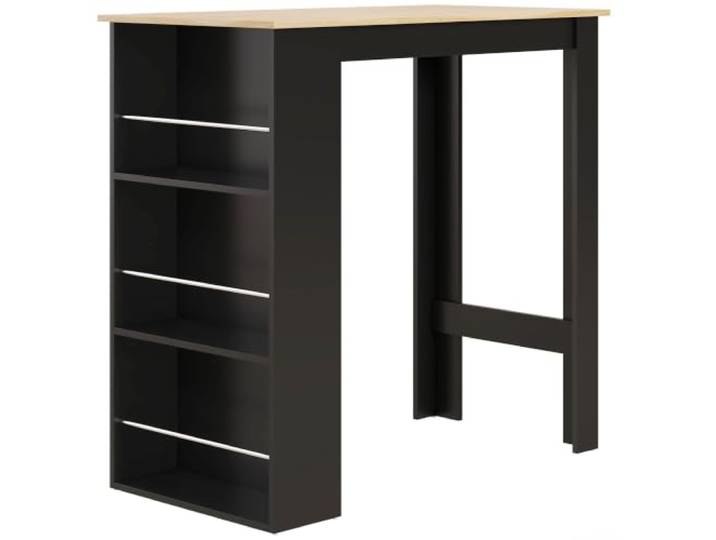 HOMCOM Table de Bar Mange-Debout Comptoir 112x57x106cm Noir Naturel Table Haute de Cuisine\, 3 Étagères