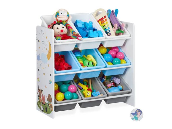Relaxdays Kinderregal mit 9 Boxen und Motiv
