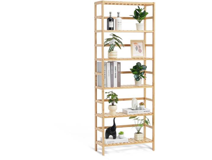 VEVOR Bamboe Boekenplank Plantenstandaard Bloemenplank Opbergrek Kantoor 6 Lagen