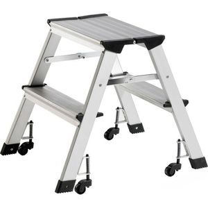 Alco Klapptritt 898, aus Aluminium, fahrbar, beidseitig begehbar, mit 2 x 2 Stufen