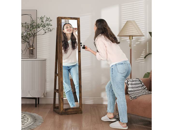 HOMCOM Armoire Bijoux Pivotante Verrouillable avec Miroir Brun