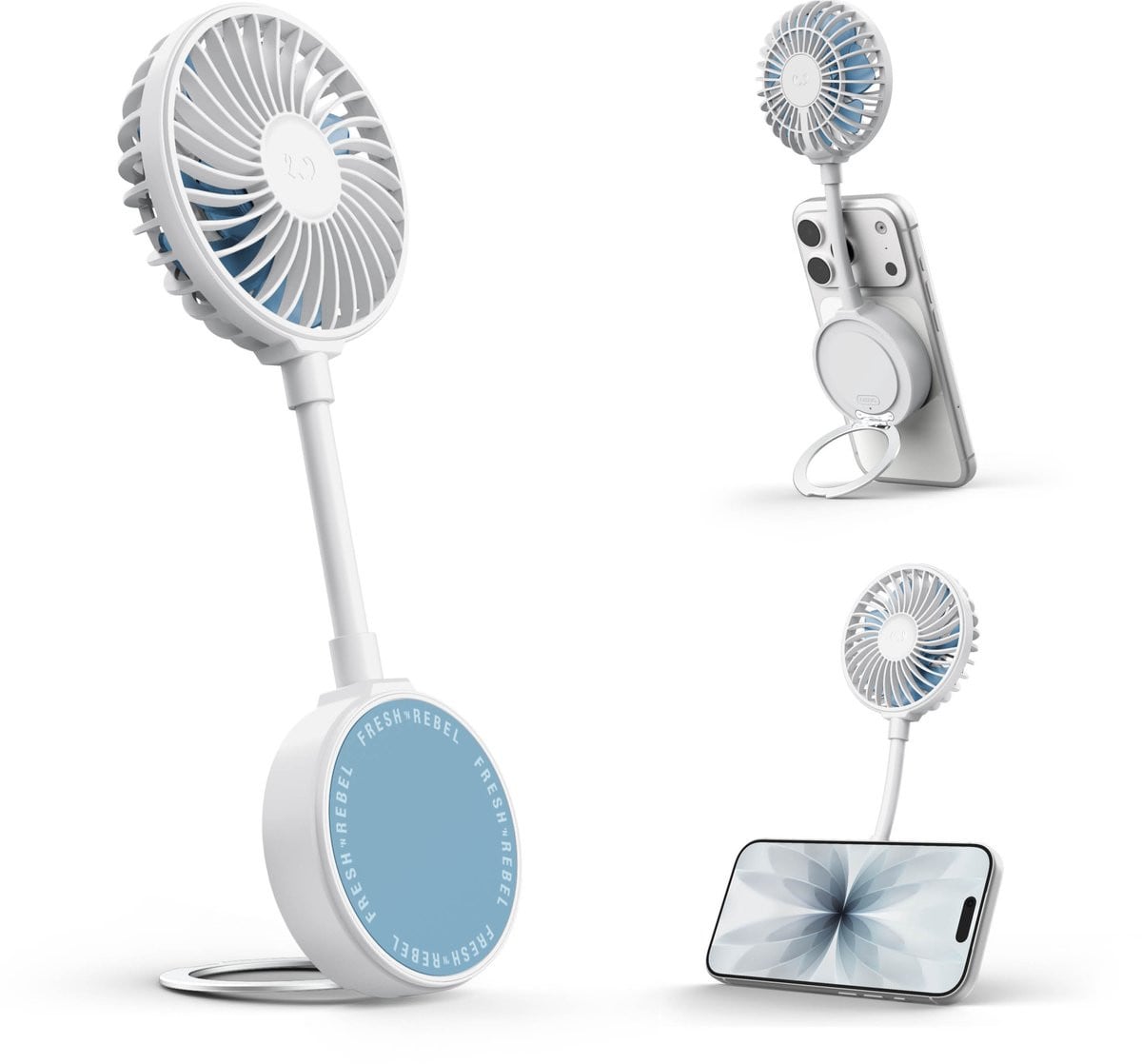 Fresh 'n Rebel Magnetic Fan Magnetische Ventilator voor Telefoon met Standaard - Draadloos - 3 Snelheden - Arctic Blue