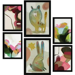 POSTER Set Mit 6 Hasen & Welpen 2 In Tiere Zusammenfassungen A3 & A4 Schwarzer Rahmen