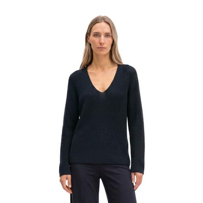 Strickpullover MARC O'POLO "aus Organic Cotton-Qualität", Damen, Gr. S, blau (night sky), Obermaterial: 100% Baumwolle, unifarben, V-Ausschnitt, Pullover Strickpullover