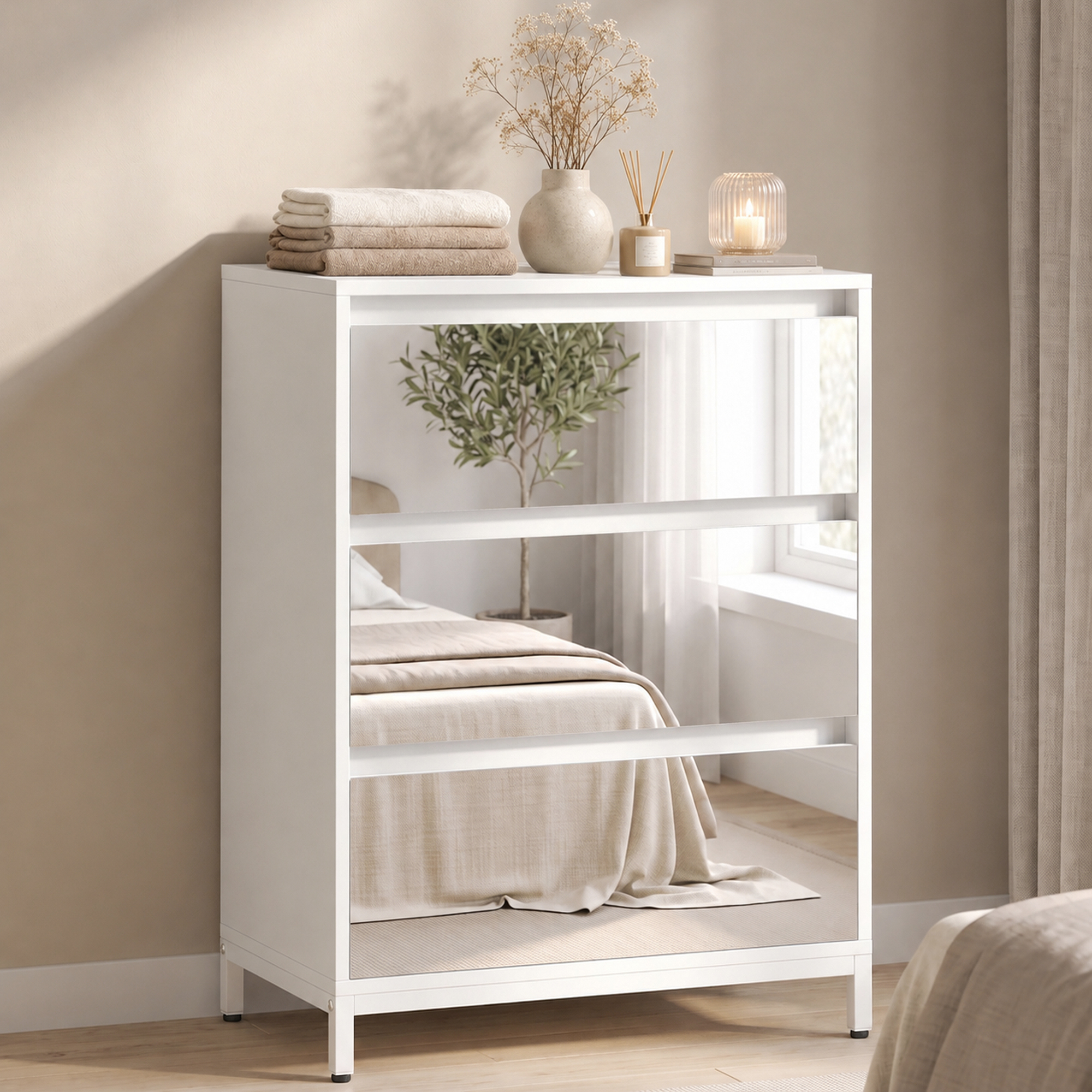Homcom Cassettiera a Specchio Moderna con 3 Cassetti, 60x35x80 cm, Bianca   Aosom Italy