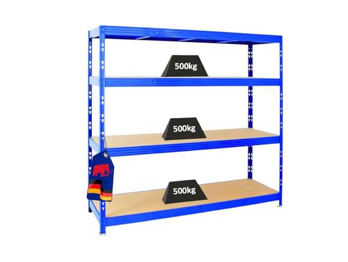 PROREGAL Profi Schwerlastregal Rhino EXTRA BREIT blau HxBxT 180x200x60cm Fachlast 500kg 4X Spanplatten-Ebenen 8mm Garagenregal, Lagerregal, Steckregal, Weitspannregal