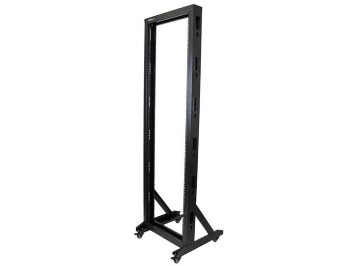 StarTech.com Rack Serveur Mobile 42U à 2 Mâts, Rack Réseau 19' à 2 Mâts avec Roulettes, Rack Ouvert Roulant pour Équipement AV/Data/Media/IT, Rack Ord