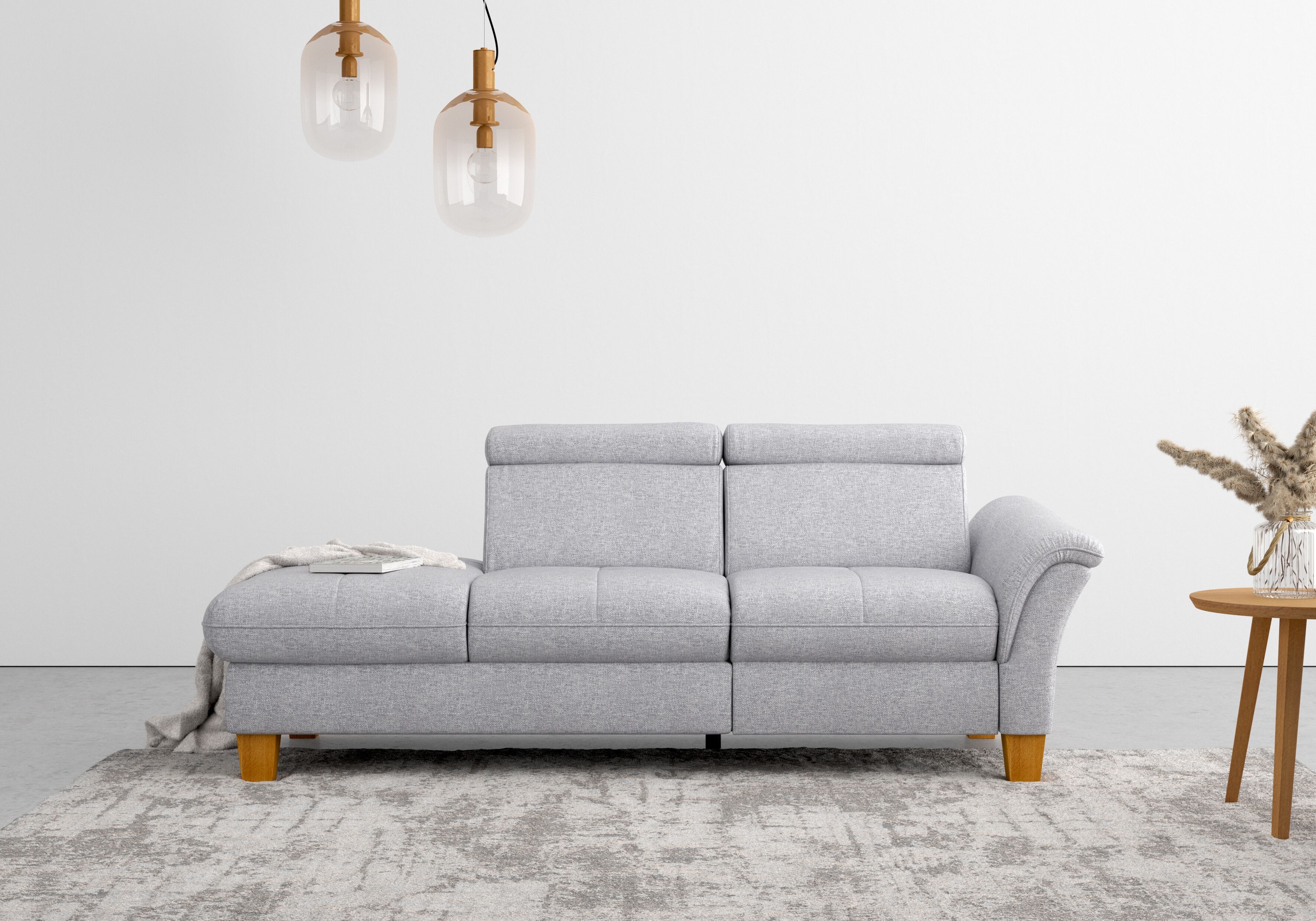 Recamiere OTTO HOME "Lindgren", silber, B:206cm H:84cm T:93cm, 100% Polyester, Sofas, Recamiere, wahlweise motorische TV-Funktion, Bettkasten und Kopfteilverstellung