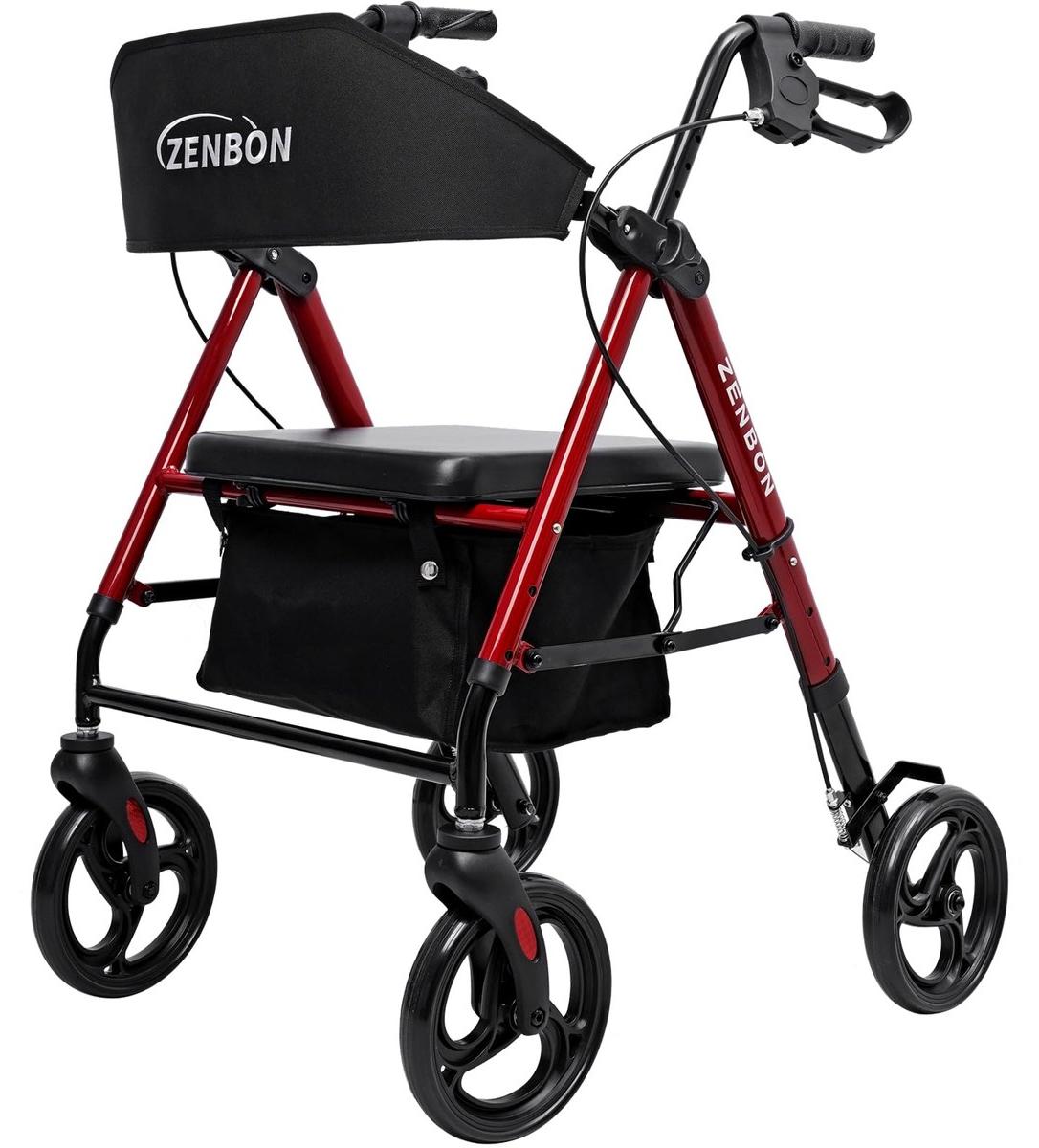 Rollator - Klappbar - Mit Sitzfläche - 20 cm Räder - Aluminium - Rot