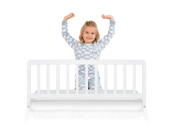 Geuther Bettschutzgitter Holz Rausfallschutz Bett für Kinder Bettgitter als Absturzsicherung Bett Baby Rausfallschutz Elternbett, Rausfallschutz Kinderbett & Baby Bett in 90 cm Länge, Weiß