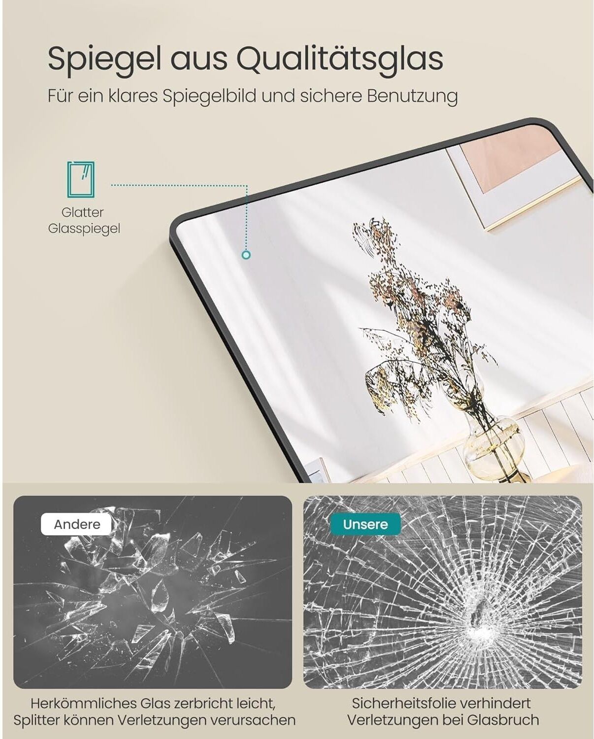 Spiegel SONGMICS "40 x 120 cm", weiss (schwarz), Spiegel, Spiegel schwarz Einheitsgröße