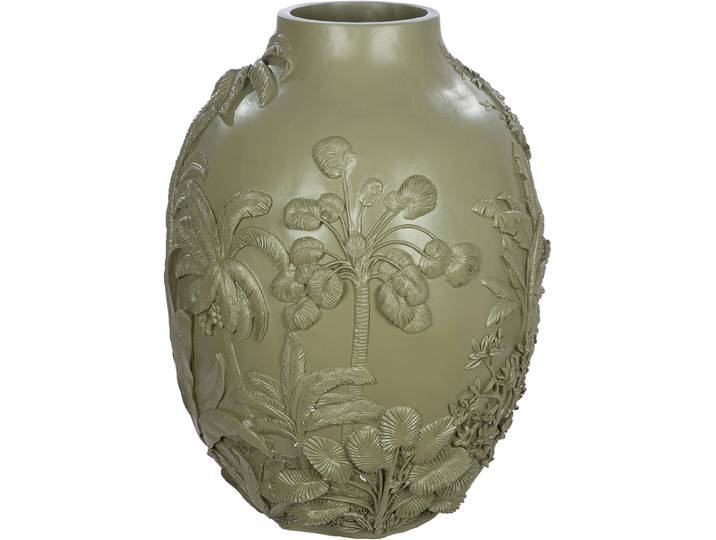 Bodenvase GILDE Bodenvase bauchig Jungle grün H. 55,5 cm , grün, B:41,5cm H:55,5cm T:41,5cm Ø:41,5cm, Kunstharz, Vasen, Bodenvase, Bodenvase, Tiermotiv, Pflanzenmotiv, exotisch, Dschungelstil