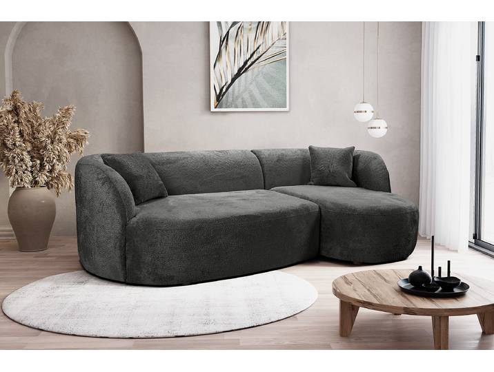 Ecksofa mit Longchair Schwarz Chenille Eudora 264 x 75 x 143cm Ecke davorstehend rechts Modern