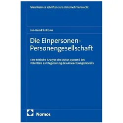 Die Einpersonen-Personengesellschaft, Fachbücher von Jan-Hendrik Blome