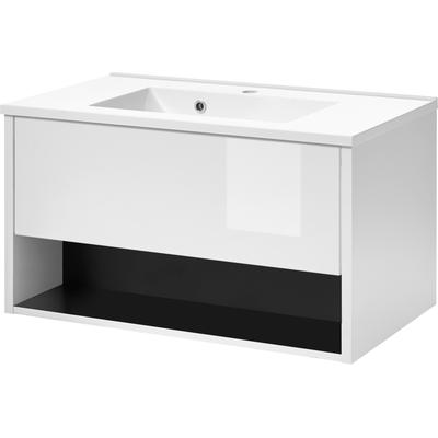 Waschtisch HOME AFFAIRE "Studio Line, Waschtisch inkl. Waschbecken, modernes Design", schwarz-weiß (weiß anthrazit), B:80cm T:47cm, Waschtische, Waschtisch, in zwei Farben verfügbar, ausreichend Stauraum