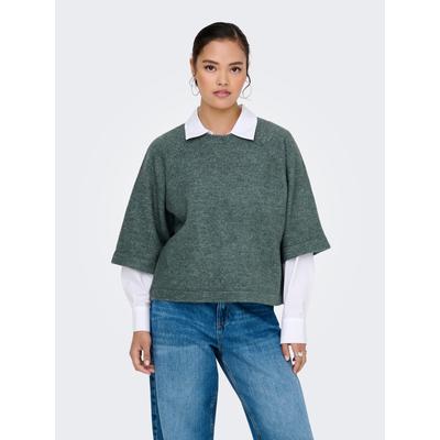 Strickpullover ONLY "ONLSIMONI 3/4 PULLOVER KNT NOOS", Damen, Gr. S, grün (balsam grün detail:melange), Strick, Obermaterial: 74% Polyacryl, 24% Polyester, 2% Elasthan, meliert, regular fit hüftlang, Rundhals, weit, Pullover Strickpullover,...