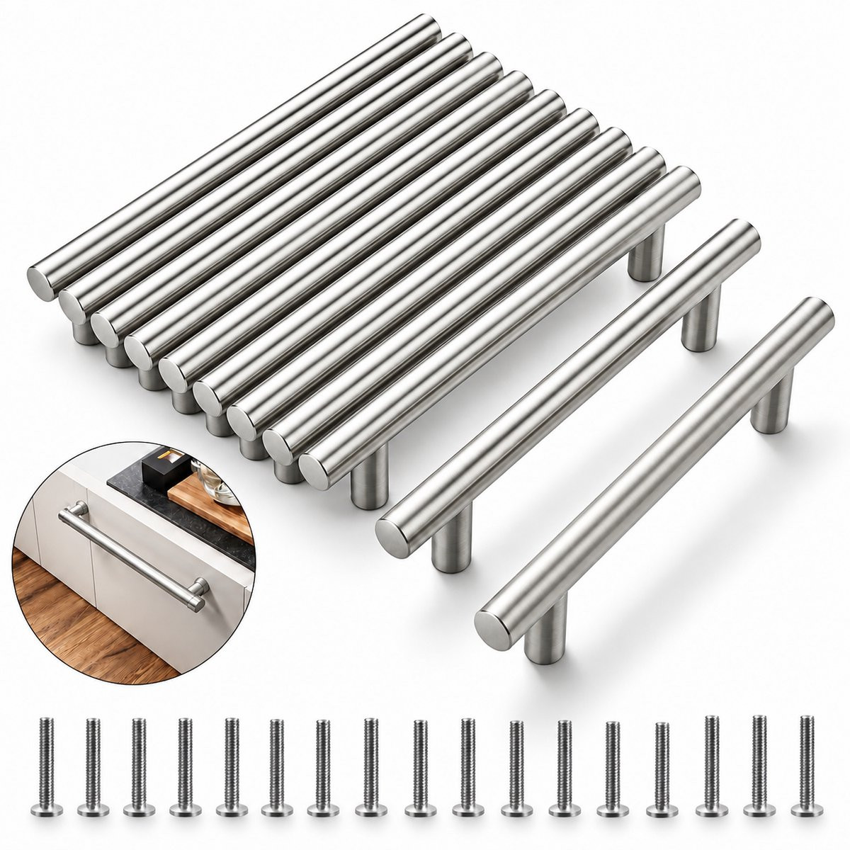 BOTC Set van 10 RVS handgrepen met 20 schroeven, 127 mm, Zilver