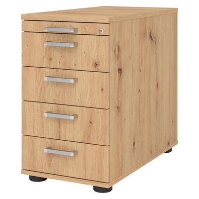 bümö Schreibtisch Schrank abschließbar, Schubladenschrank Holz in Asteiche, Container mit Schubladen - Schubladen Schrank Büro, Schreibtisch