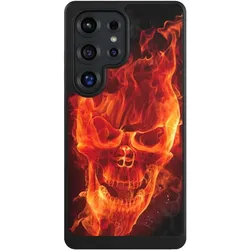 Nivocase Hülle für Samsung Galaxy S25 Ultra Handyhülle NIVOcore Case Schwarz Feuer Schädel Totenkopf (Samsung Galaxy S25 Ultra), Smartphone Hülle, Schwarz
