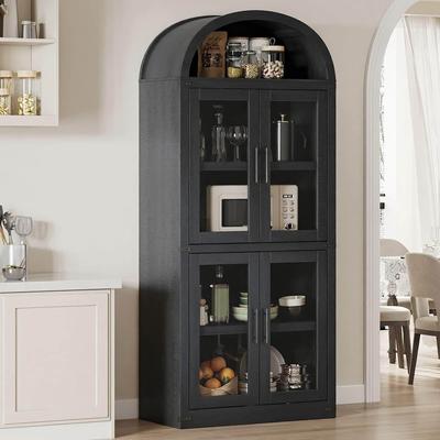 Garvee "71.4"" Farmhouse Arched Bookshelf w/ Doors & Drawers, 15.83"" Display Cabinet"