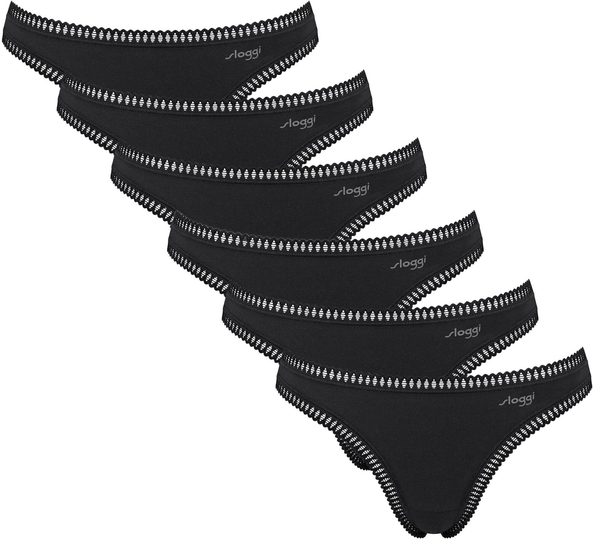 String SLOGGI "String GO Crush String C6P 6er Pack", Damen, Gr. M, schwarz, Obermaterial: 95% Baumwolle CO. 5% Elasthan EL., Unterhosen String
