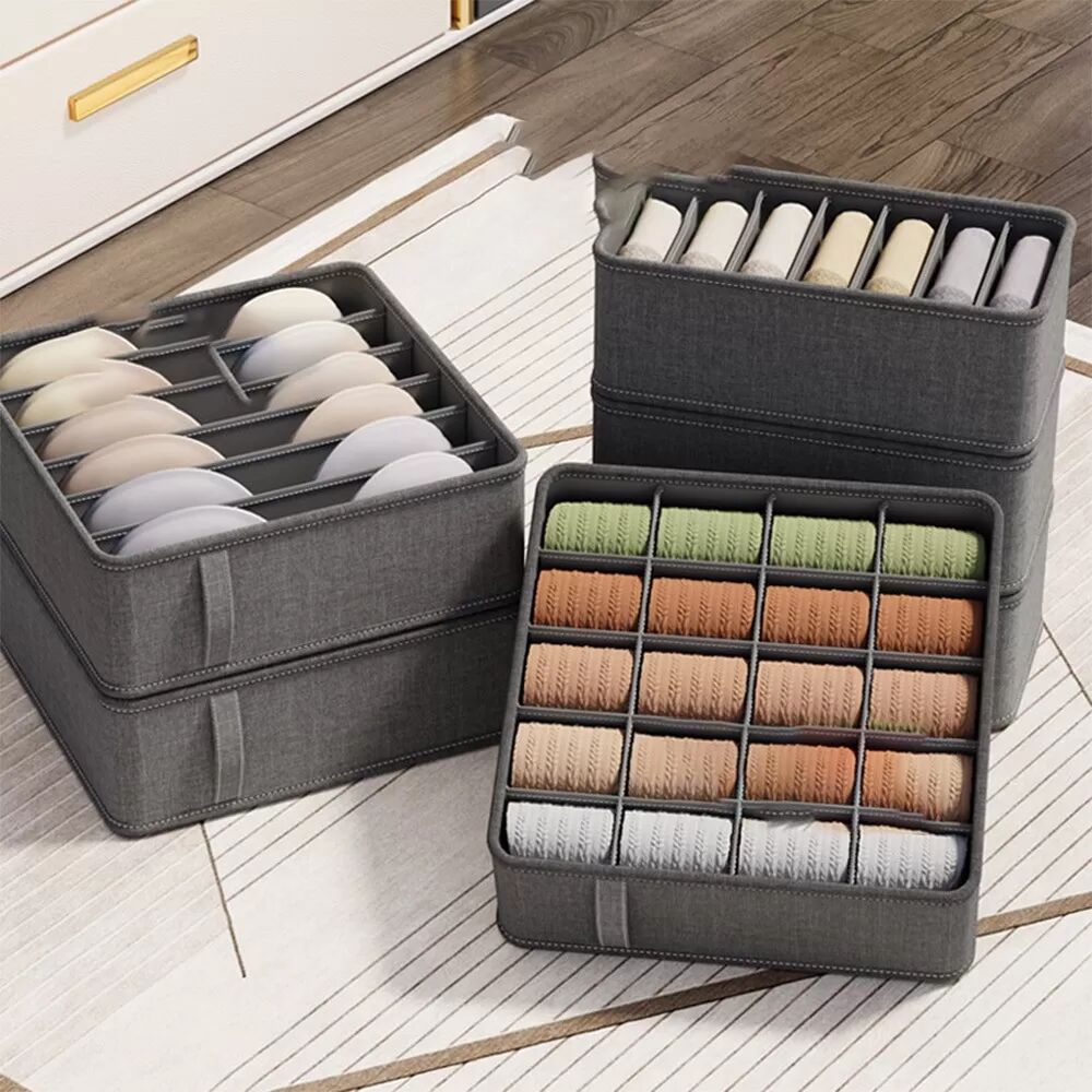INF Ensemble de 3 Boîtes de Rangement Grises pour Sous-Vêtements - Organisateurs de Tiroirs pour Lingerie, Chaussettes et