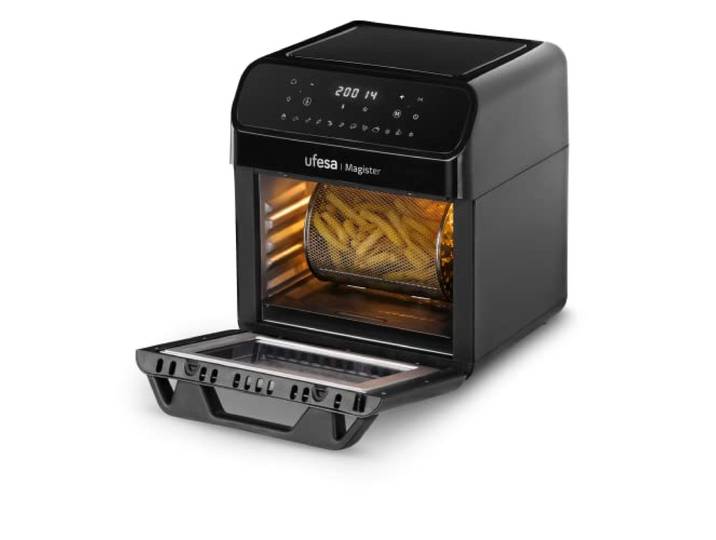 Ufesa Magister Heissluftfritteuse XXL, Airfryer 12 L, 12 Programme, 200ºC Temperatur, Digitaler Touchscreen, 6 Zubehör Mit Drehspieß, 1850 W, BPAfrei, Amazon-Exklusiv, Black