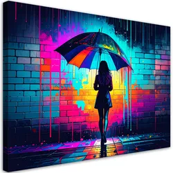 LEINWANDBILD Mädchen mit Regenschirm Graffiti 90x60cm