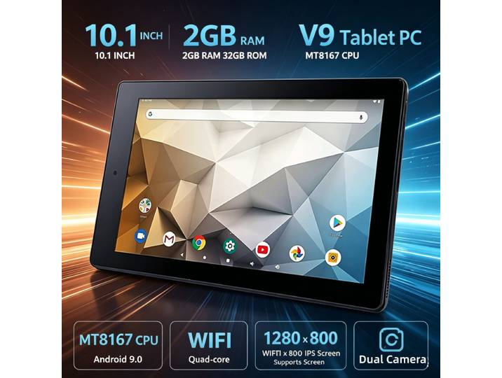 Tablette Android 10 V9 10 pouces, 2 Go de RAM + 32 Go de ROM, MT8167 Quad Core, écran IPS RCT6, WIFI, double caméra, meilleures ventes