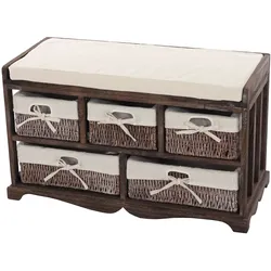Mendler Kommode und Sitzbank mit 5 Schubladen, 45x77x36cm, Shabby-Look, Vintage ~ braun