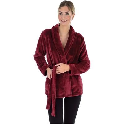 Damenbademantel WEWO FASHION "Bettjäckchen 6604" Gr. 48, rot (maroon), L:70cm, Kunstfaser, Hausmäntel, unübertroffen kuschelig
