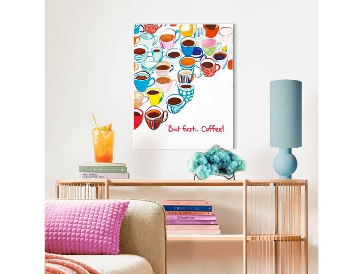Gerahmtes Bild But First...Coffee! MDF Mitteldichte Holfaserplatte Multicolor 40 x 50 x 1cm