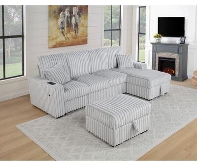 Best Quality Furniture 3pc Corduroy Sectional with Pull Out Loveseat