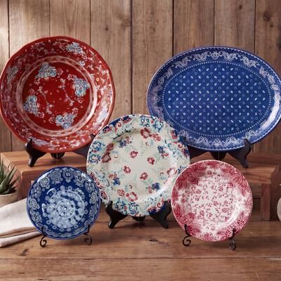 Paseo Road by HiEnd Accents Tasha Polizzi for Paseo Road Patchwork Bandana 14 Piece Melamine Western Dinnerware Set