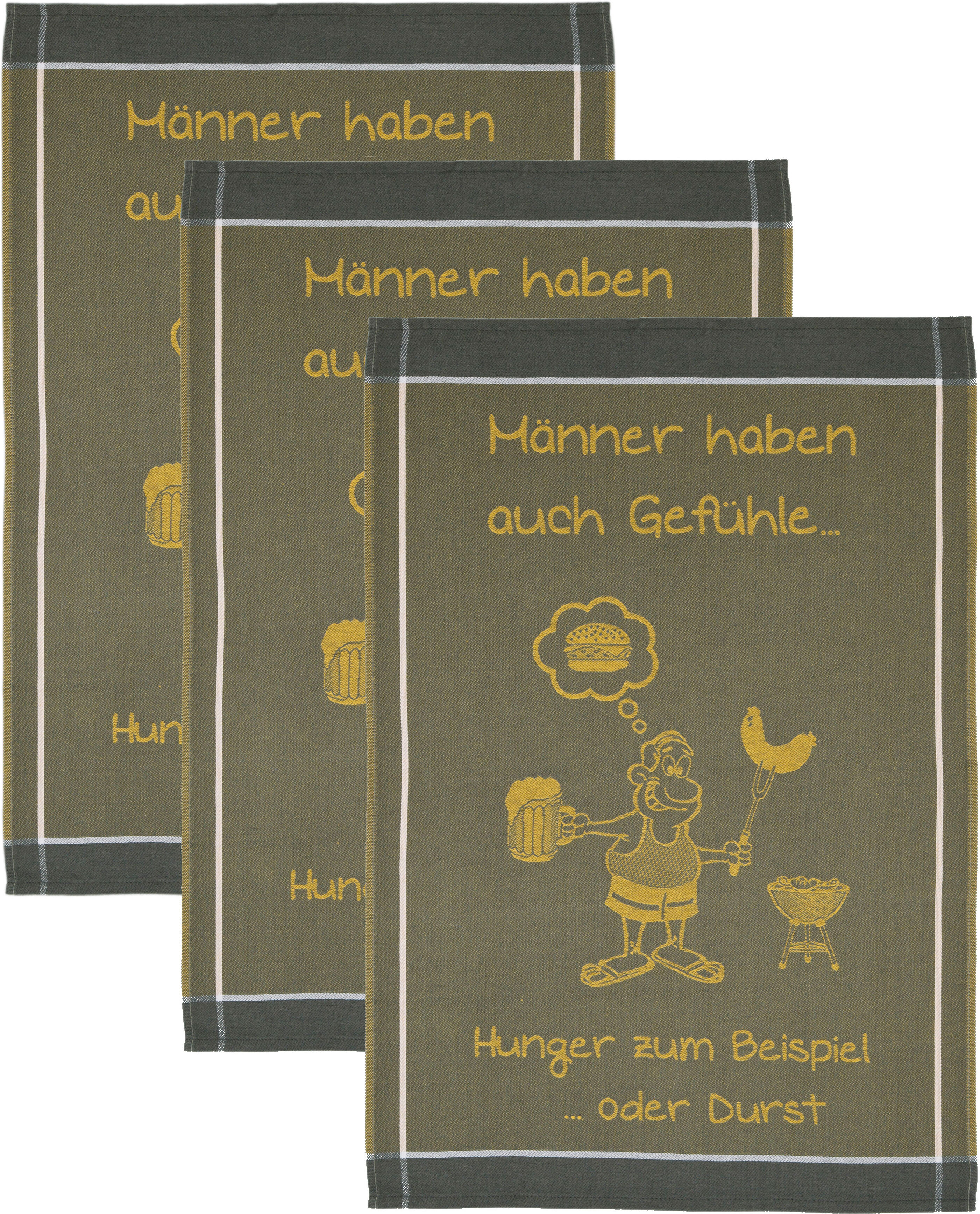 Geschirrtuch ROSS "Männer haben auch Gefühle… Hunger zum Beispiel oder Durst", braun (braun, orange), B:50cm L:70cm, 100% Baumwolle, Geschirrtücher, Geschirrtuch, Sprüchetuch, aus 100% Baumwolle braun, orange 3 Stk., 100 % Baumwolle