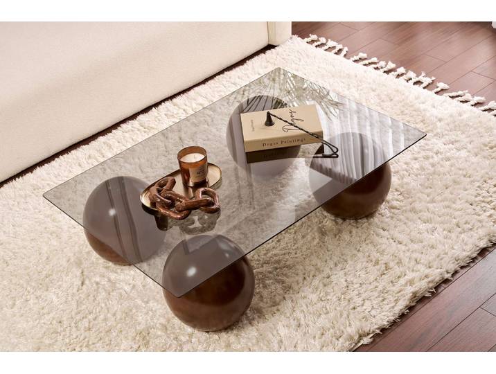 Couchtisch Pavello - mit rechteckiger, gehärteter Tischglasplatte - Walnuss-Rauchglas - Luxusbetten24