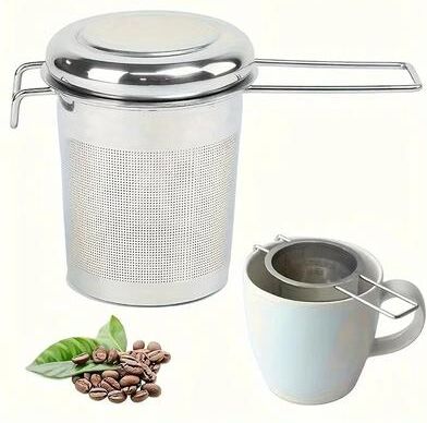 Uplifted Goods Stainless Steel Tea Filter With Folding Handle And Lid Stainless Steel Tea Filter With Folding Handle And Lid